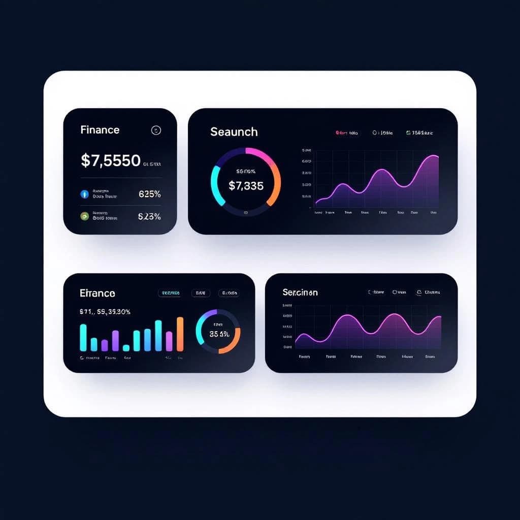 Make a dark mode finance dashboard with charts, glassmorphism, soft neon glow.