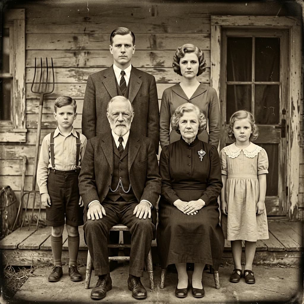 Everybody holds still and nobody smiles for the family portrait. It's 1928 in Kansas