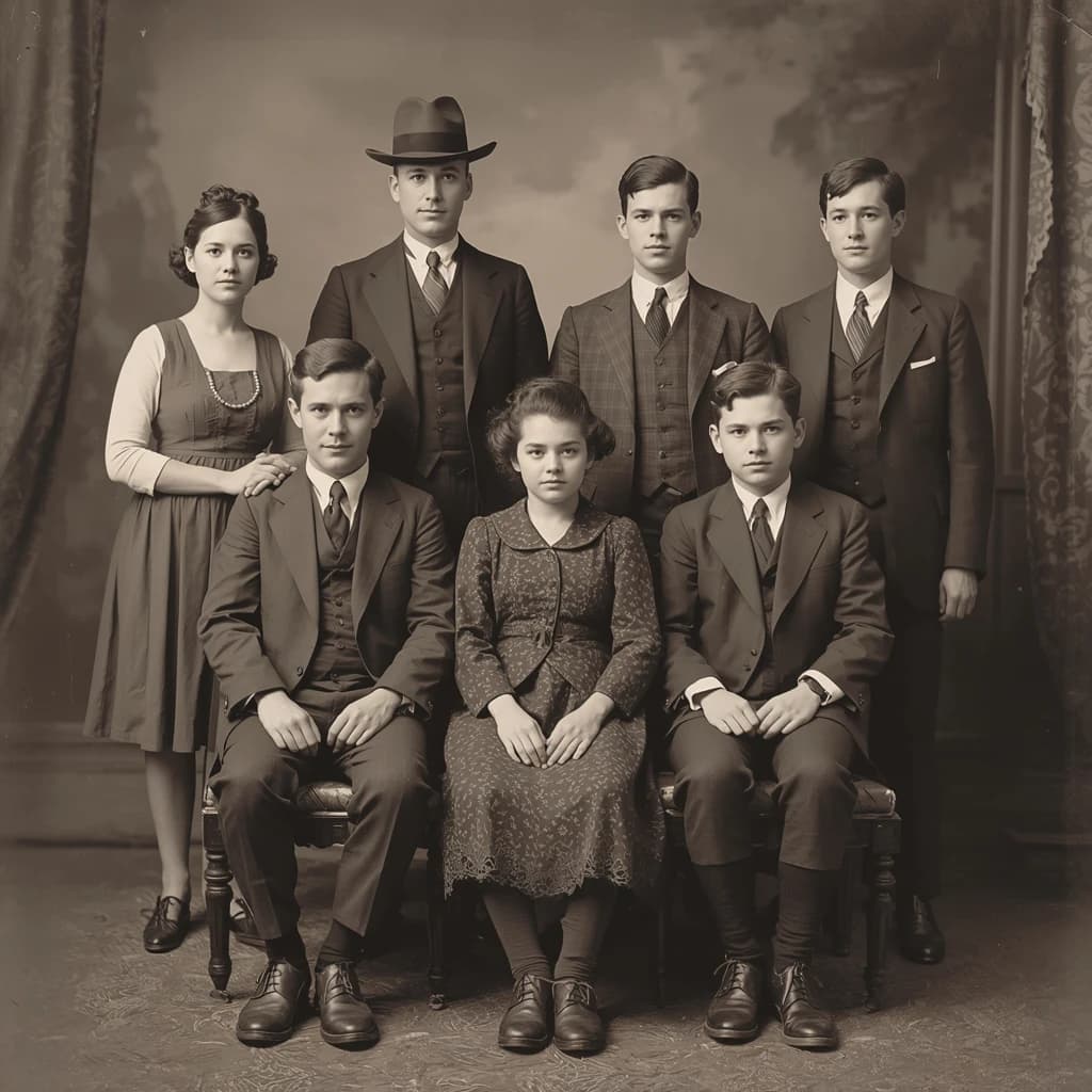 Everybody holds still and nobody smiles for the family portrait. It's 1928 in Kansas