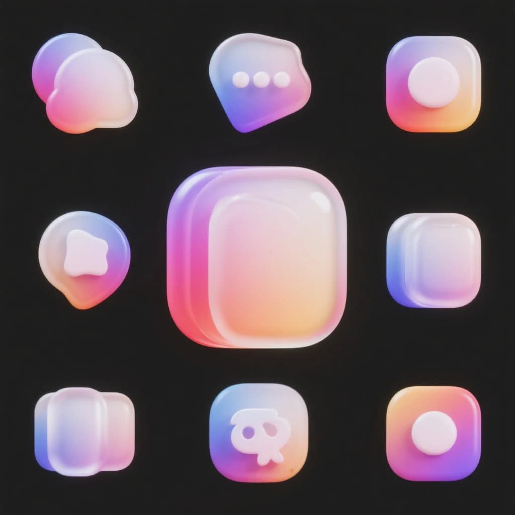 Design a glossy 3D icon set with smooth gradients.