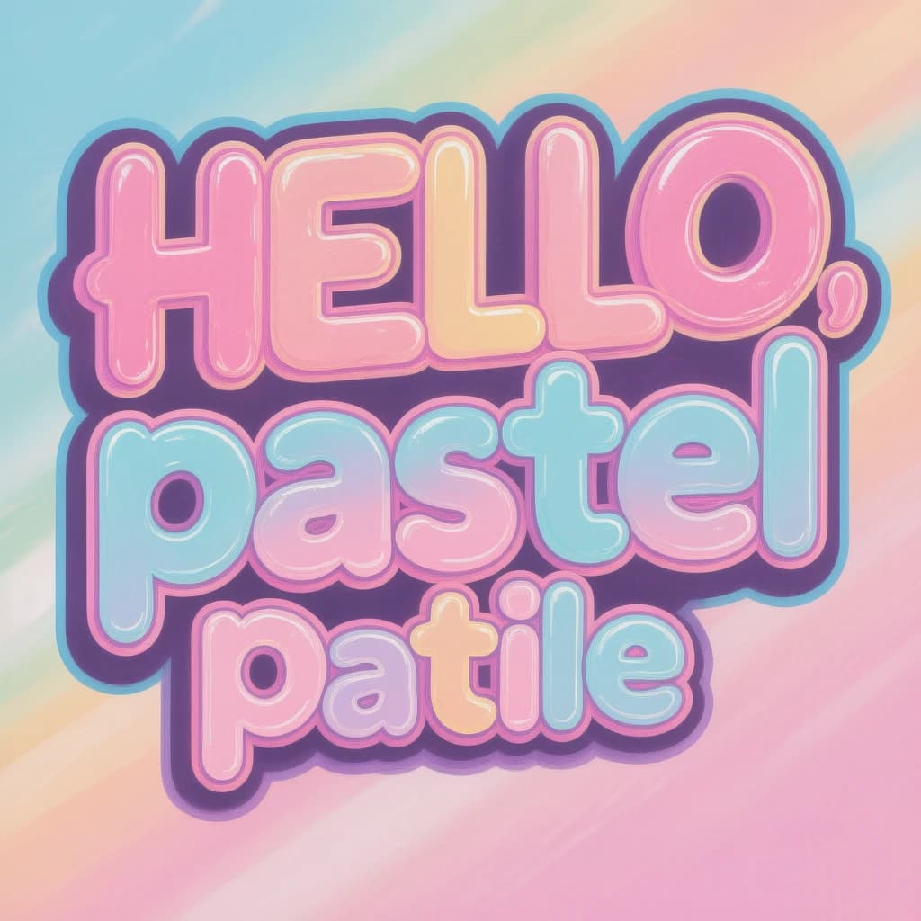 Make a bold bubble-letter poster that says HELLO, pastel palette, thick outline.