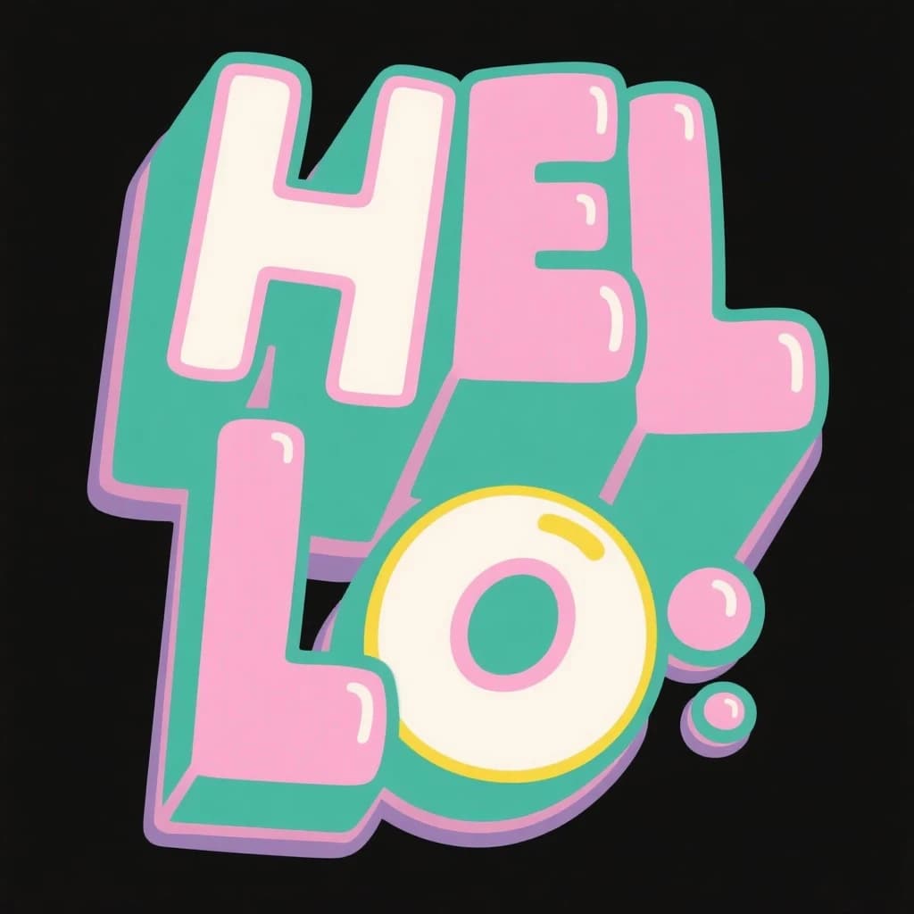 Make a bold bubble-letter poster that says HELLO, pastel palette, thick outline.