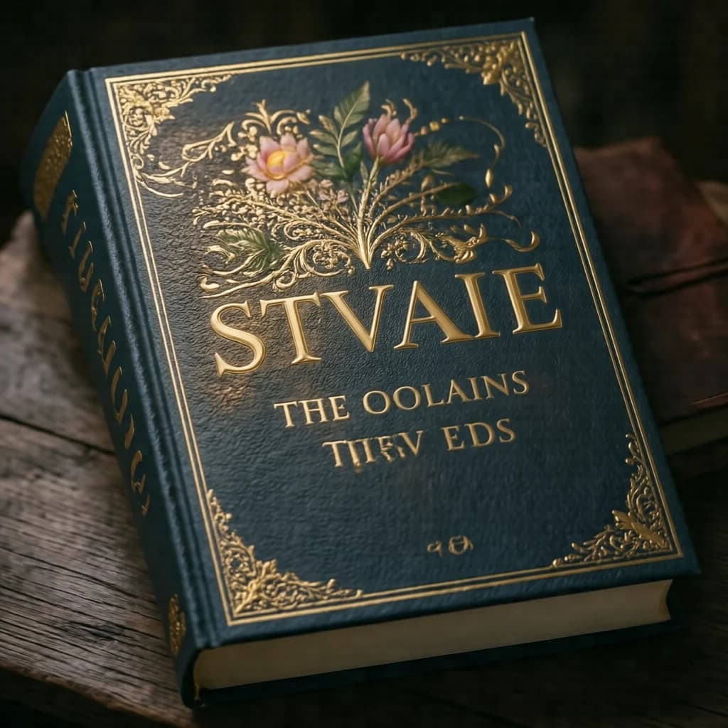 Illustrate a book cover with gold foil drop caps.