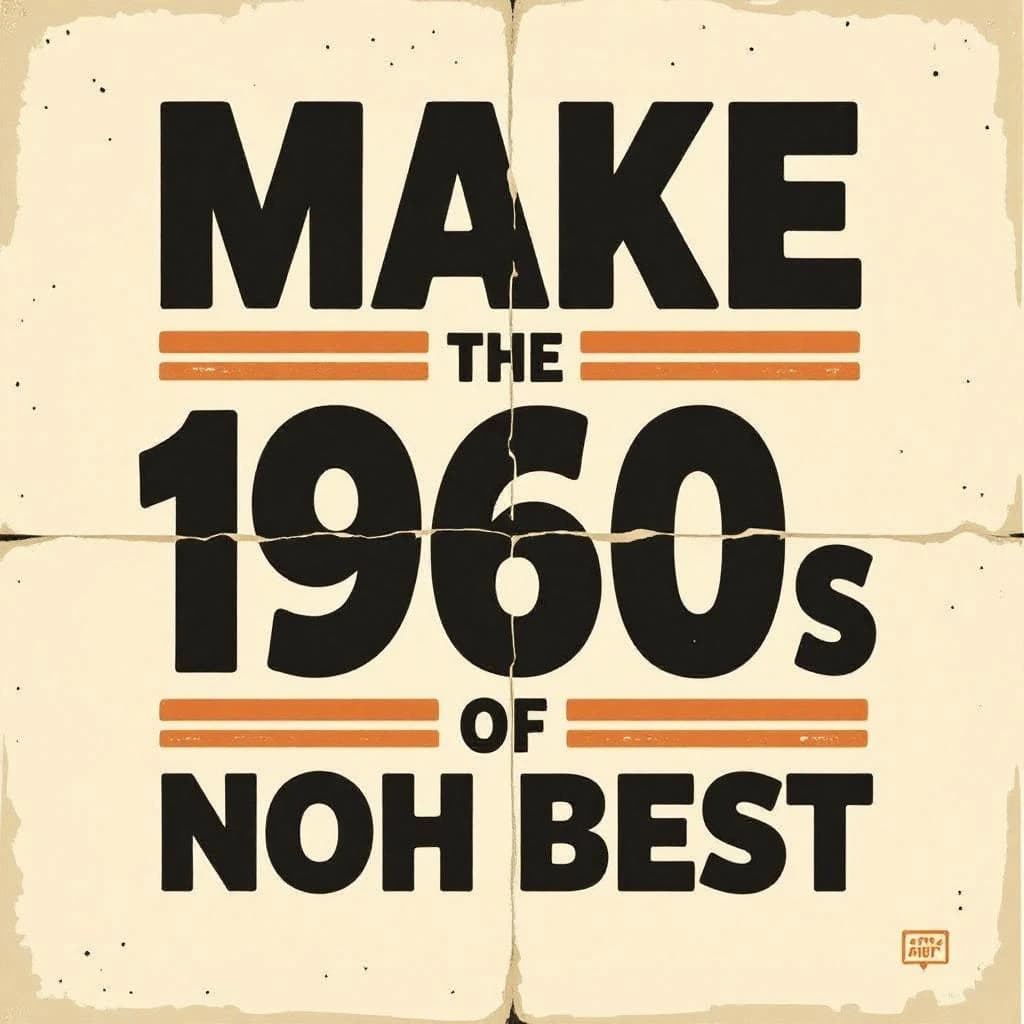 Make a 1960s concert poster featuring bold wood type, misaligned ink, creases.