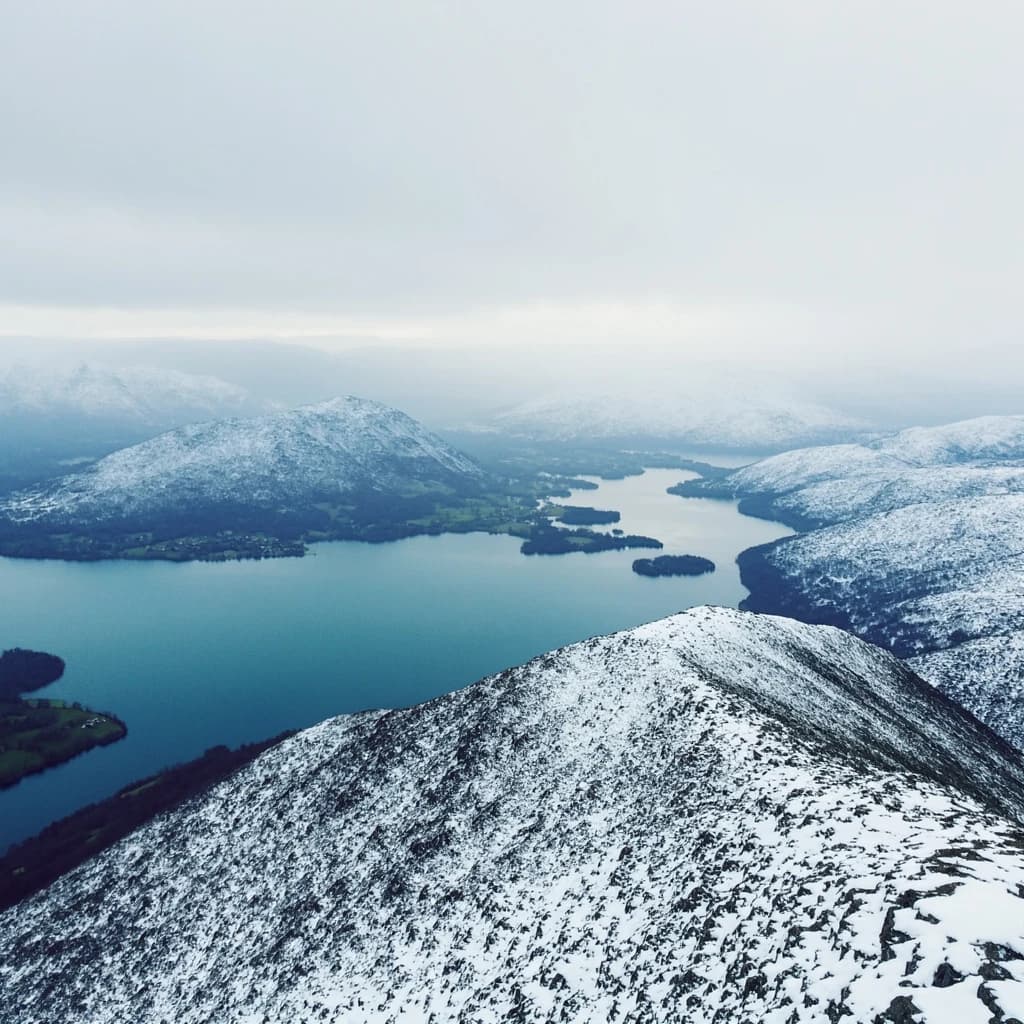 Queenstown's Lake Wakatipu, viewed from the top of Queenstown Hill after a snowstorm just dusted the top of Cecil's Peak