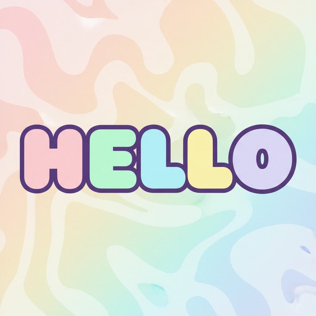 Make a bold bubble-letter poster that says HELLO, pastel palette, thick outline.