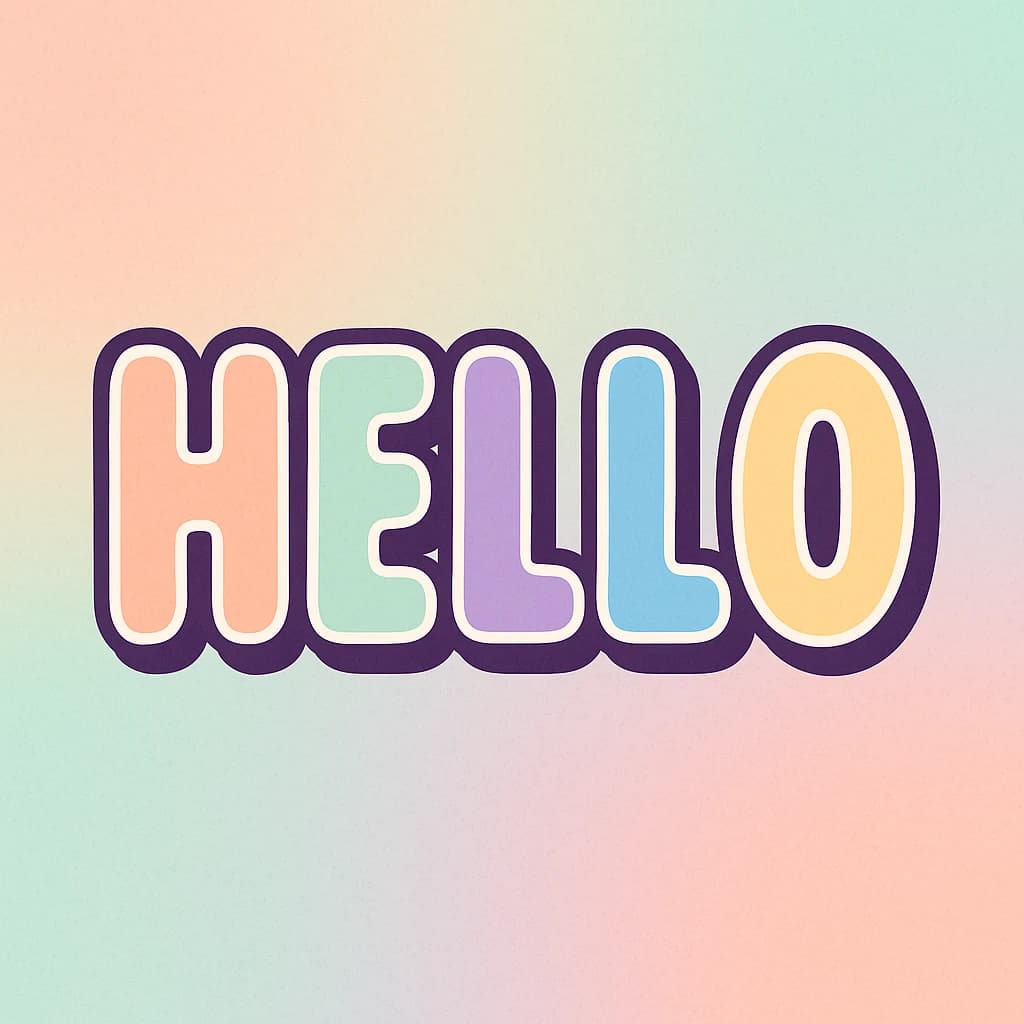 Make a bold bubble-letter poster that says HELLO, pastel palette, thick outline.