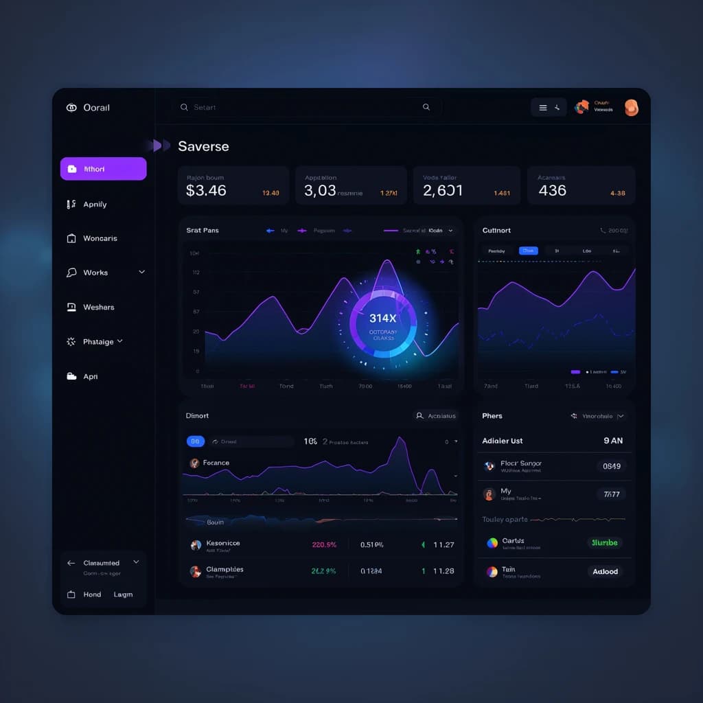 Make a dark mode finance dashboard with charts, glassmorphism, soft neon glow.