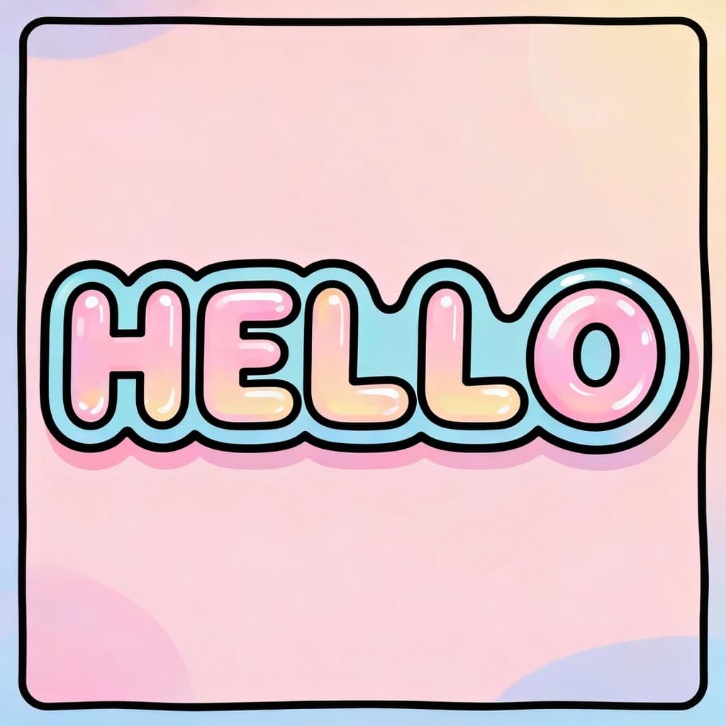 Make a bold bubble-letter poster that says HELLO, pastel palette, thick outline.