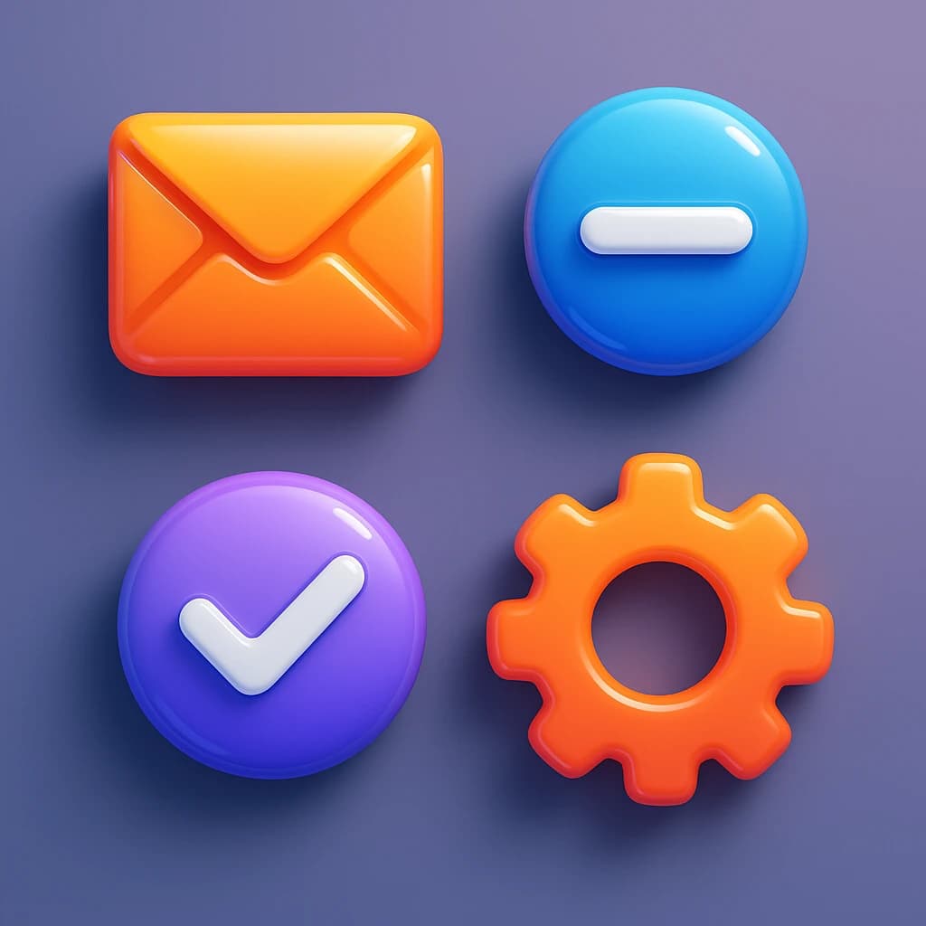 Design a glossy 3D icon set with smooth gradients.