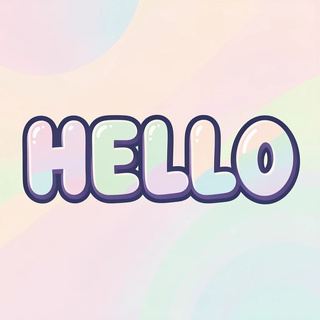 Make a bold bubble-letter poster that says HELLO, pastel palette, thick outline.