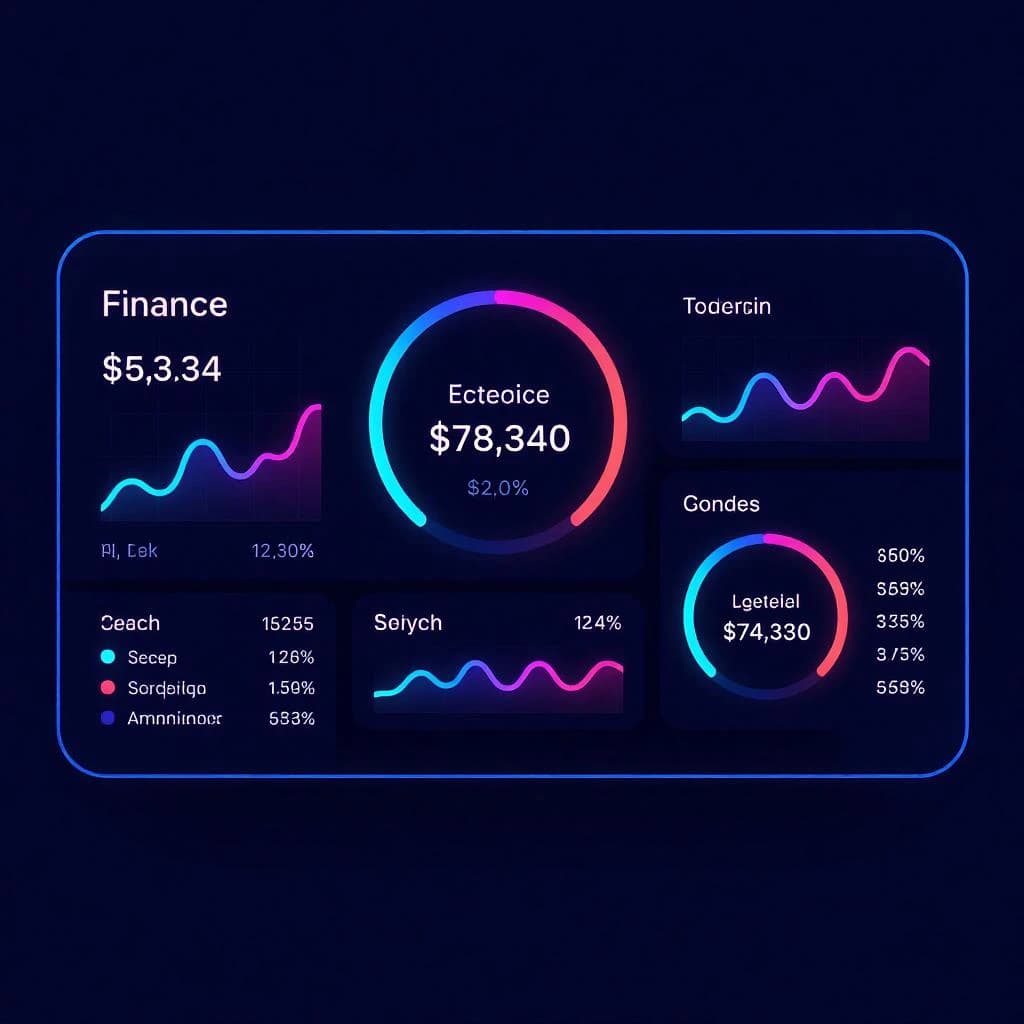 Make a dark mode finance dashboard with charts, glassmorphism, soft neon glow.
