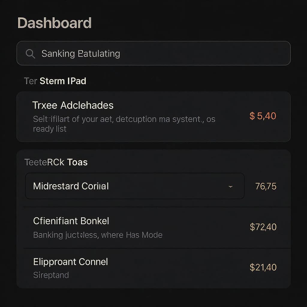 Dark mode banking dashboard with glassmorphism.