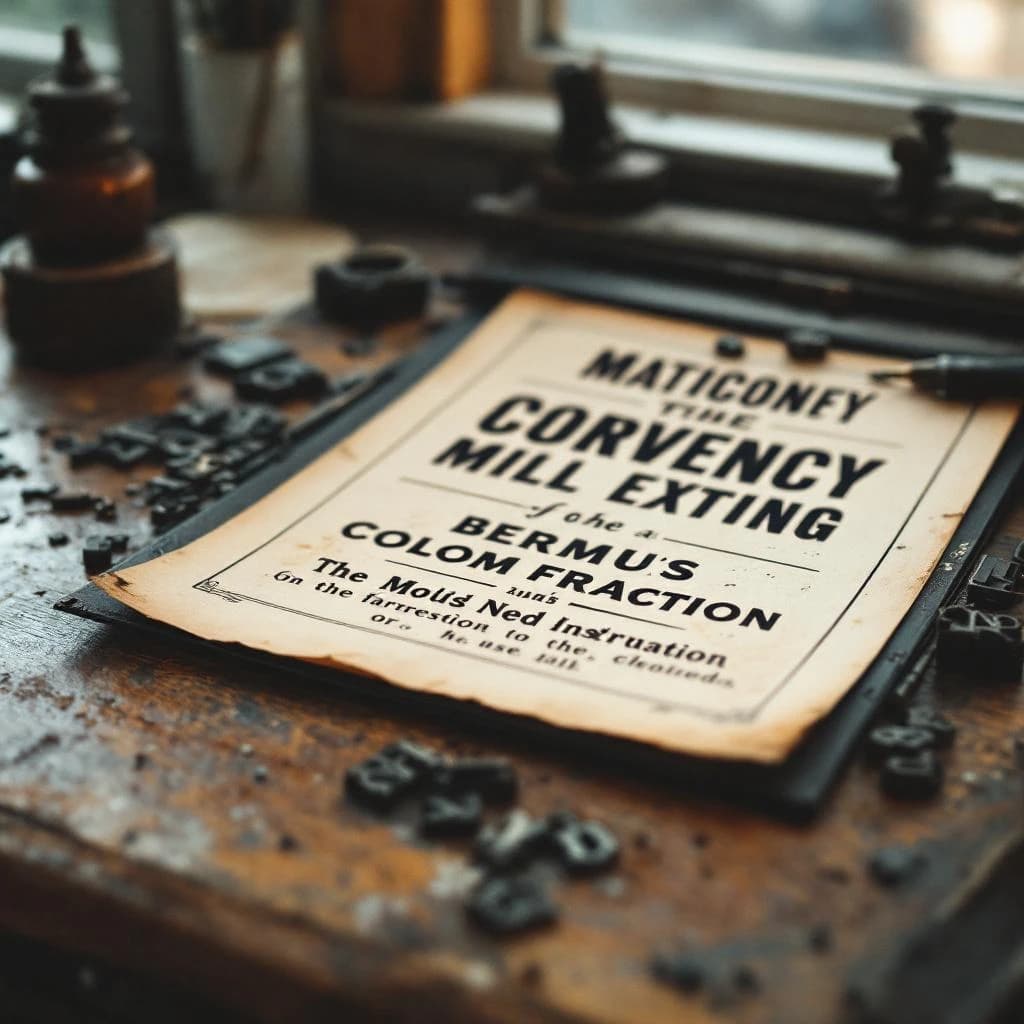 A vintage letterpress poster on a wooden desk: bold slab serif headline, tight kerning, misregistered ink, slightly worn edges, scattered metal type, soft window light.