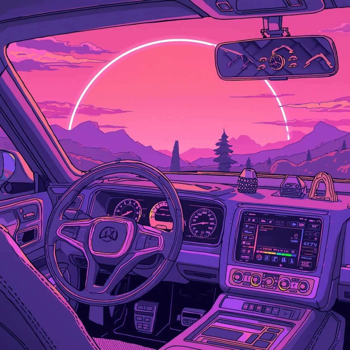 A chibi artist crafts a sleek mobile dashboard, neon pastel glow.