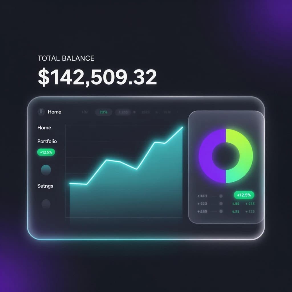 Make a dark mode finance dashboard with charts, glassmorphism, soft neon glow.