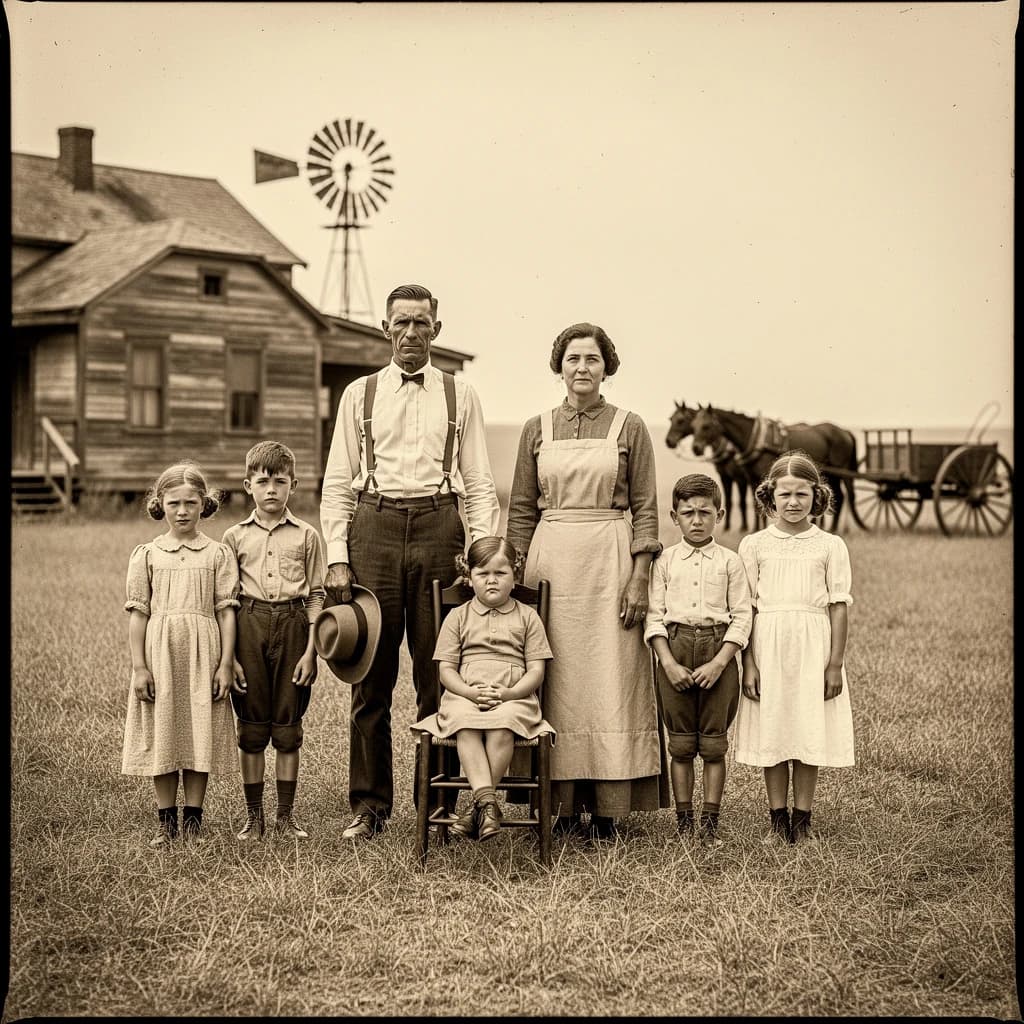 Everybody holds still and nobody smiles for the family portrait. It's 1928 in Kansas