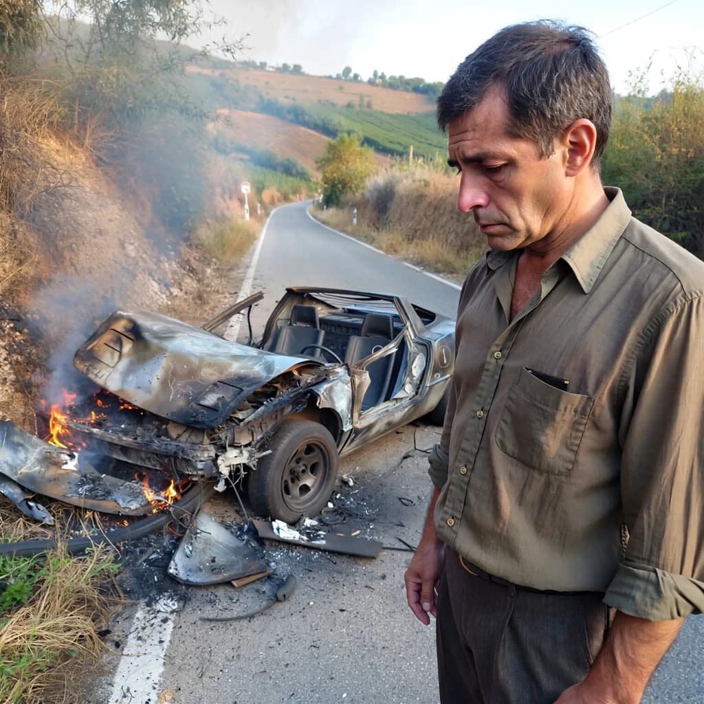 Mario examines the still smouldering wreck of the crash that took his best driver on the side of the country road. He designed this car and caused this. 3 days have passed since the crash. It's 1973 in Northern Italy.