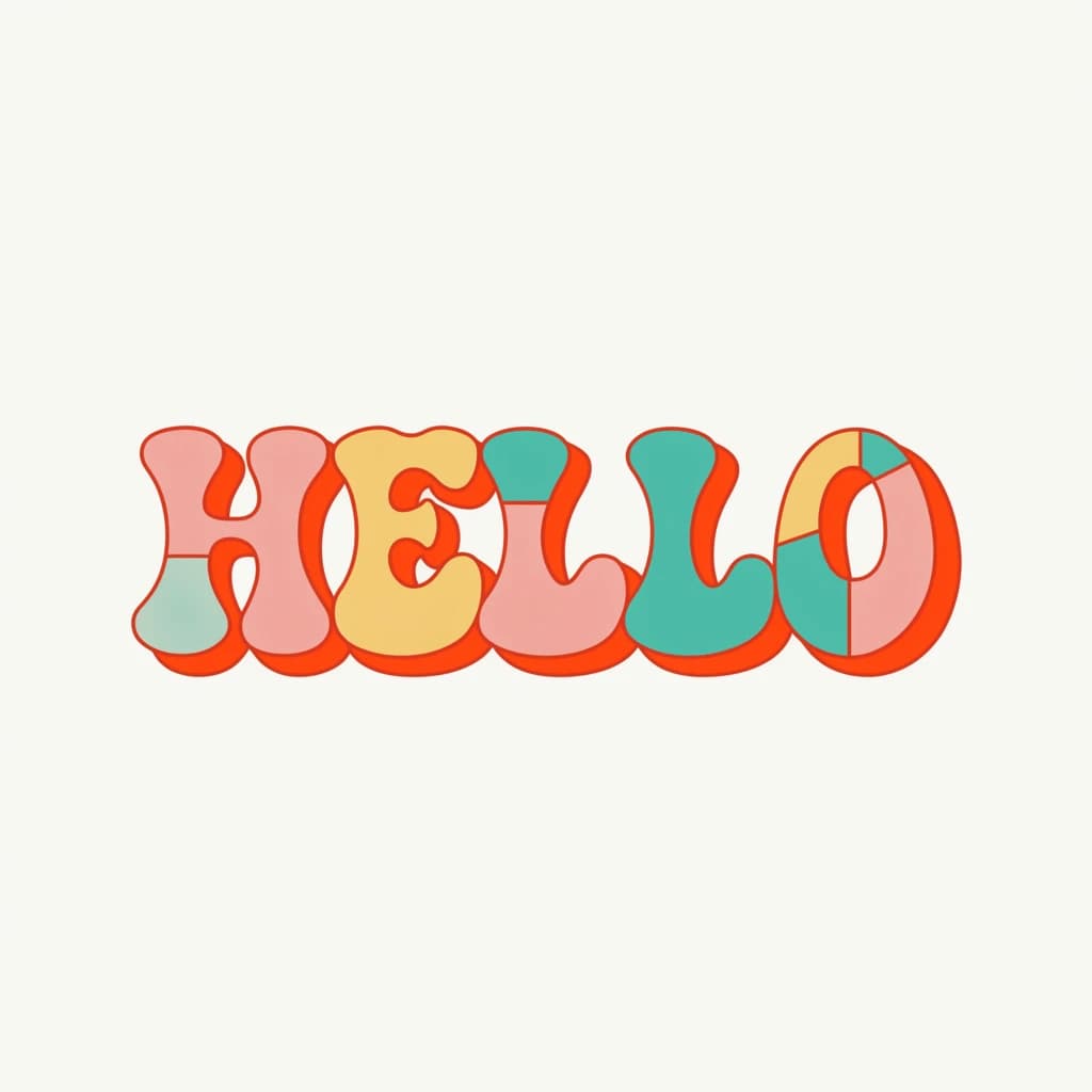 Make a bold bubble-letter poster that says HELLO, pastel palette, thick outline.