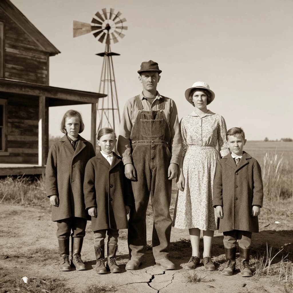 Everybody holds still and nobody smiles for the family portrait. It's 1928 in Kansas
