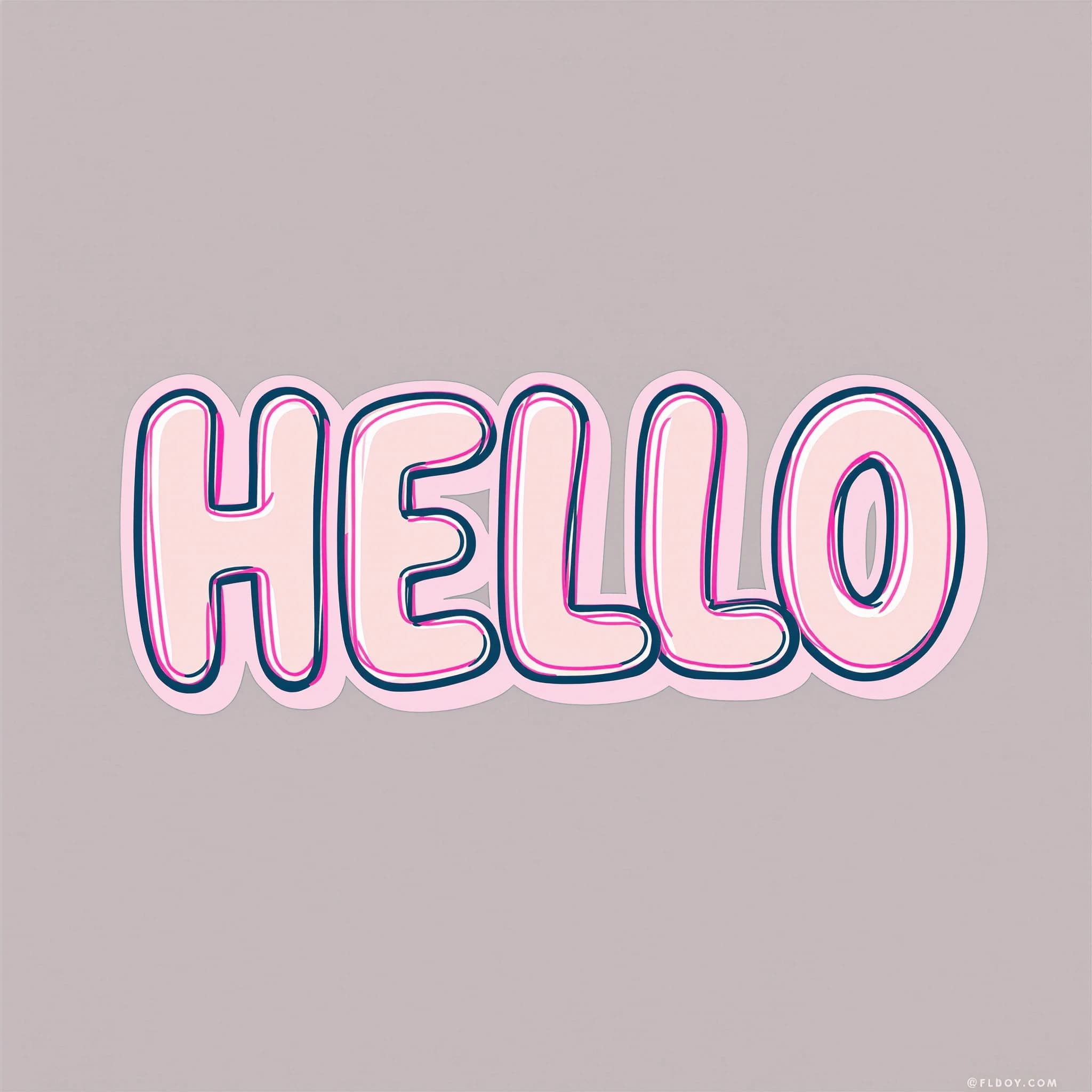 Make a bold bubble-letter poster that says HELLO, pastel palette, thick outline.
