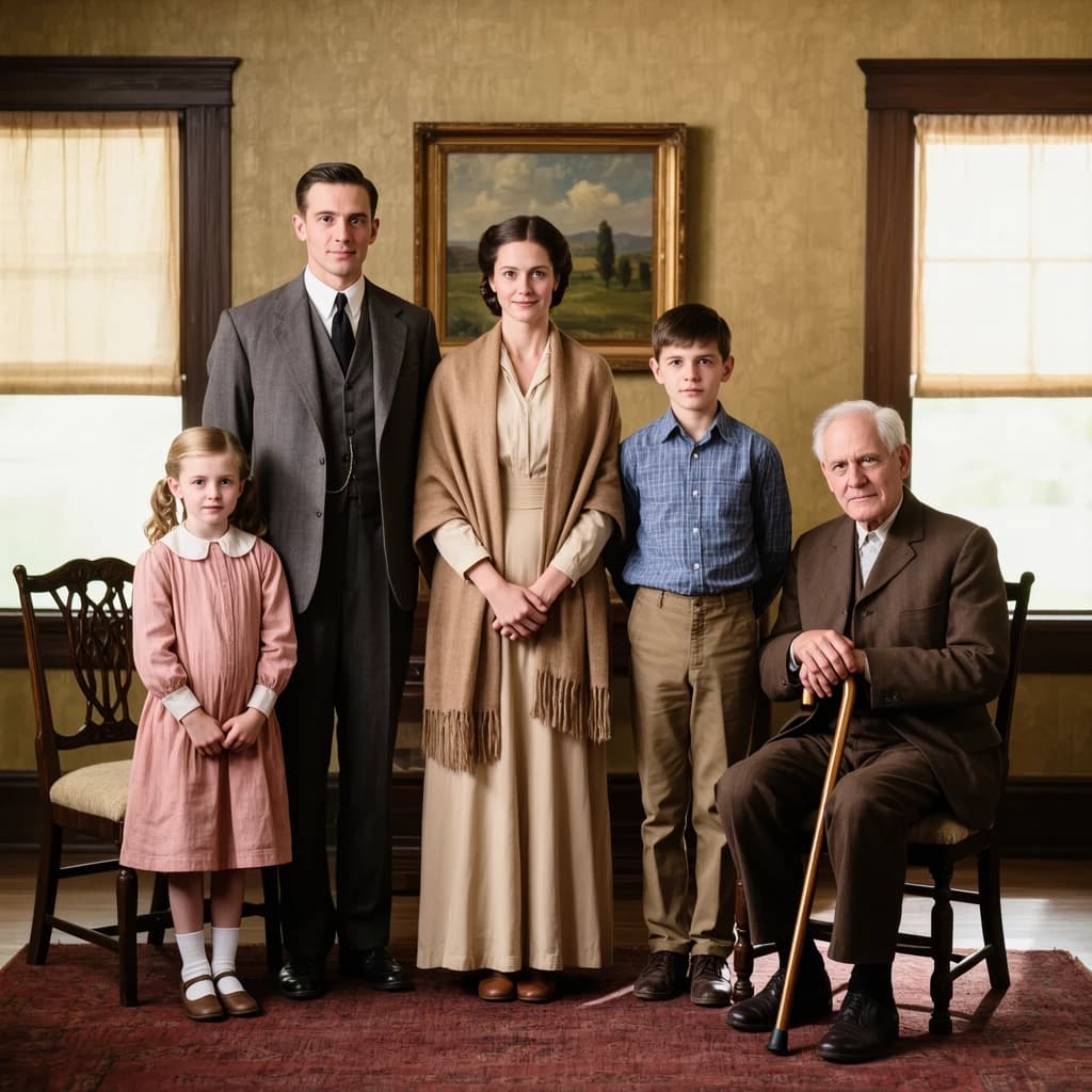 Everybody holds still and nobody smiles for the family portrait. It's 1928 in Kansas