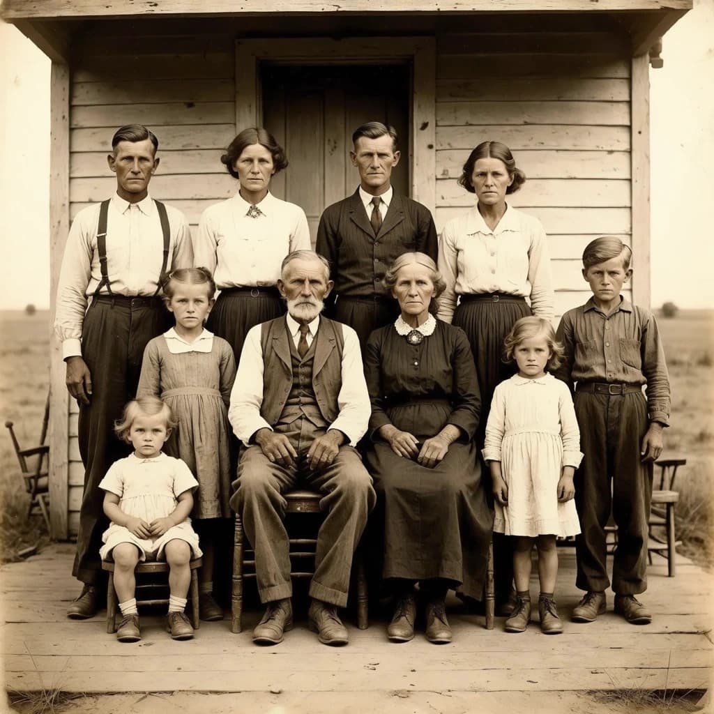 Everybody holds still and nobody smiles for the family portrait. It's 1928 in Kansas