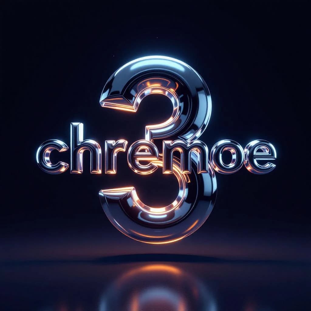 Render chrome 3D letters twisting in midair, soft glow, a bit of grain.