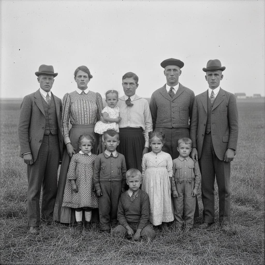 Everybody holds still and nobody smiles for the family portrait. It's 1928 in Kansas