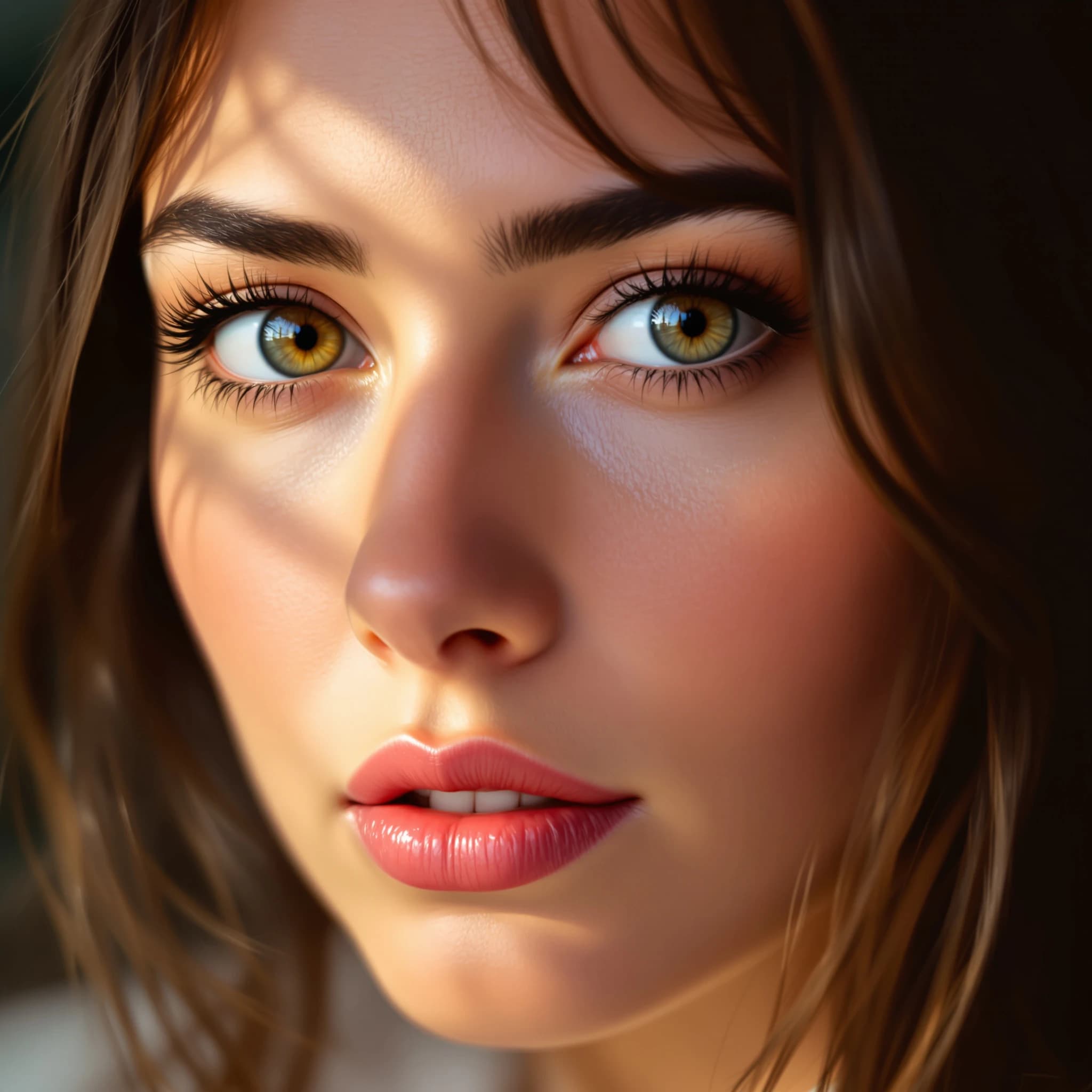 Show a cel-shaded portrait of an adult woman, big eyes, soft rim light.