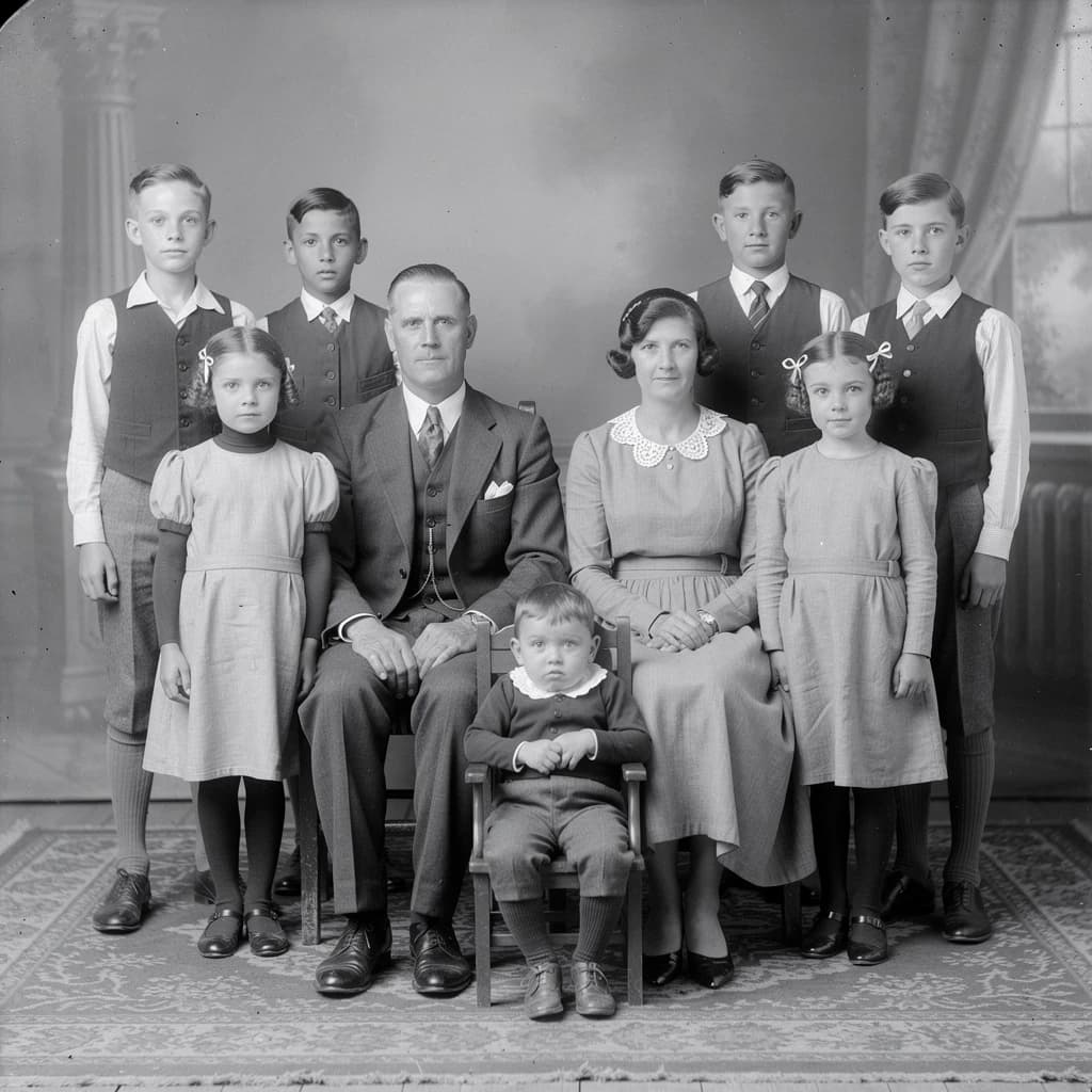 Everybody holds still and nobody smiles for the family portrait. It's 1928 in Kansas