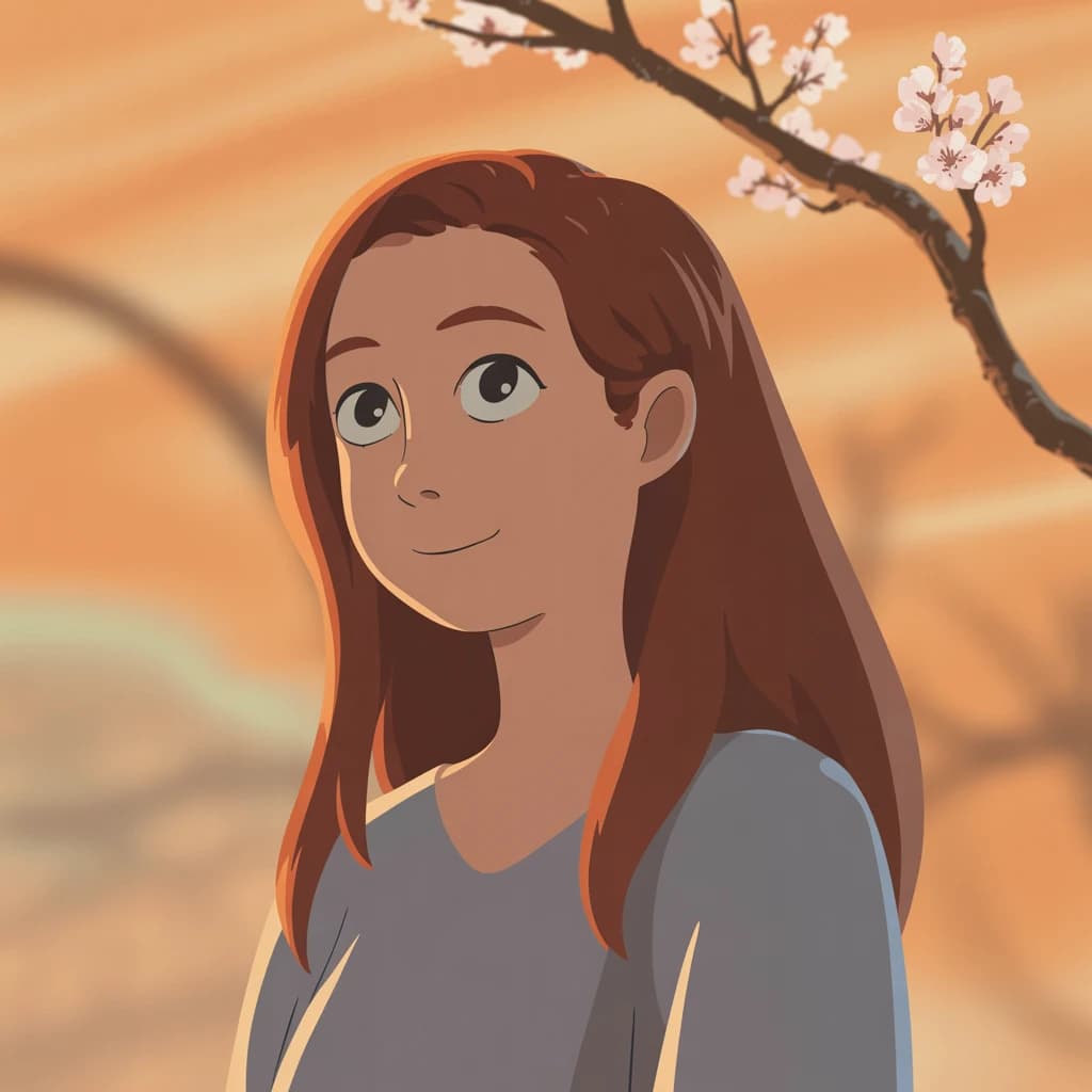 Show a cel-shaded portrait of an adult woman, big eyes, soft rim light.