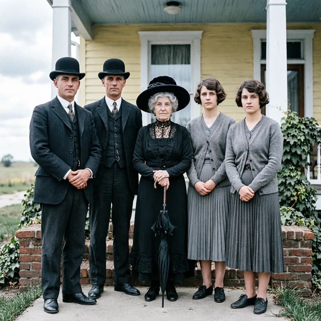 Everybody holds still and nobody smiles for the family portrait. It's 1928 in Kansas
