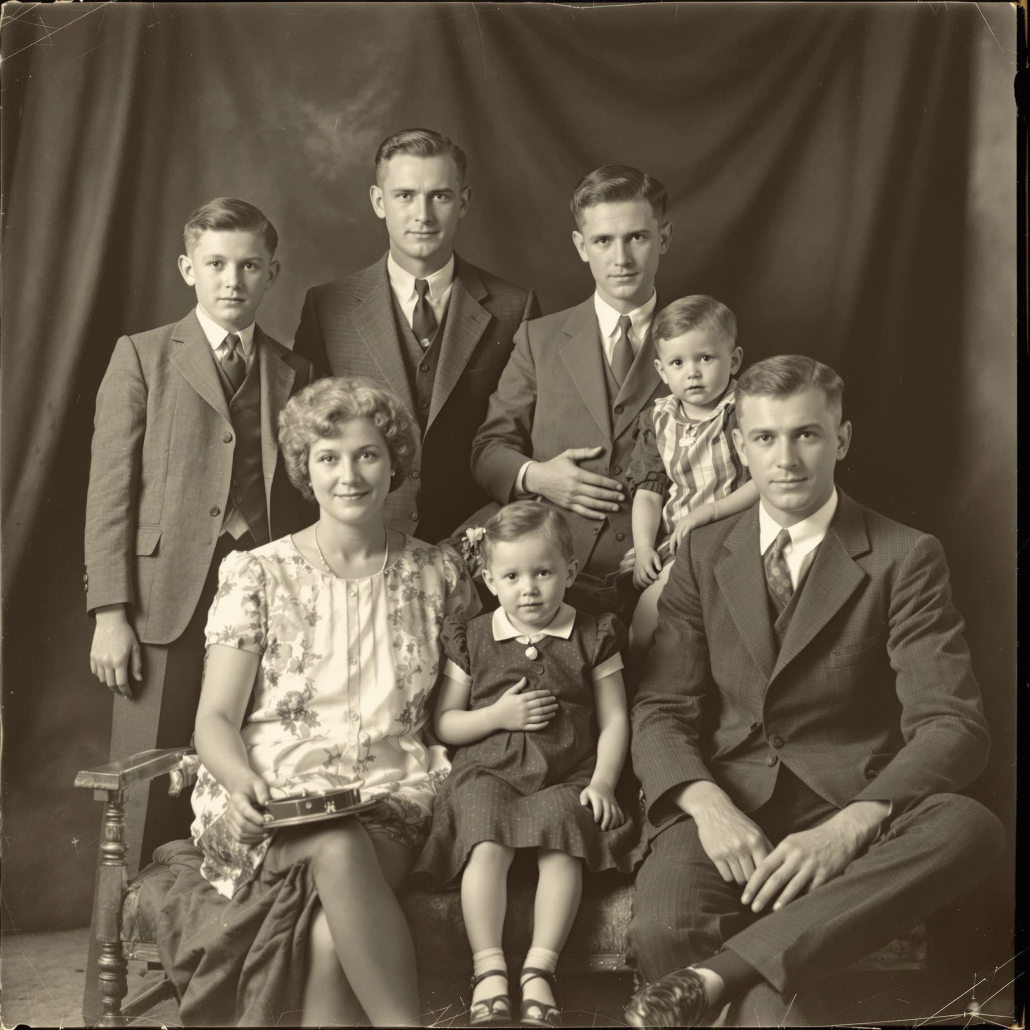 Everybody holds still and nobody smiles for the family portrait. It's 1928 in Kansas