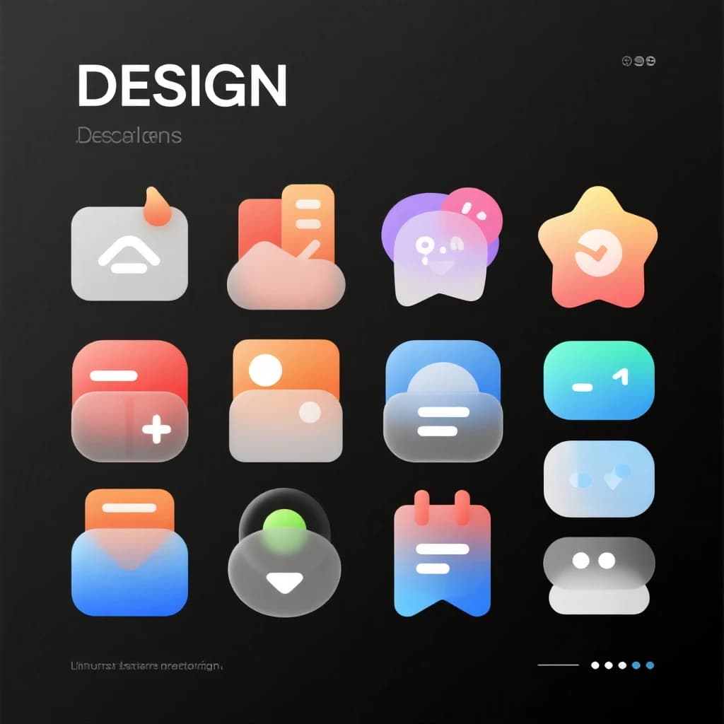 Design a glossy 3D icon set with smooth gradients.