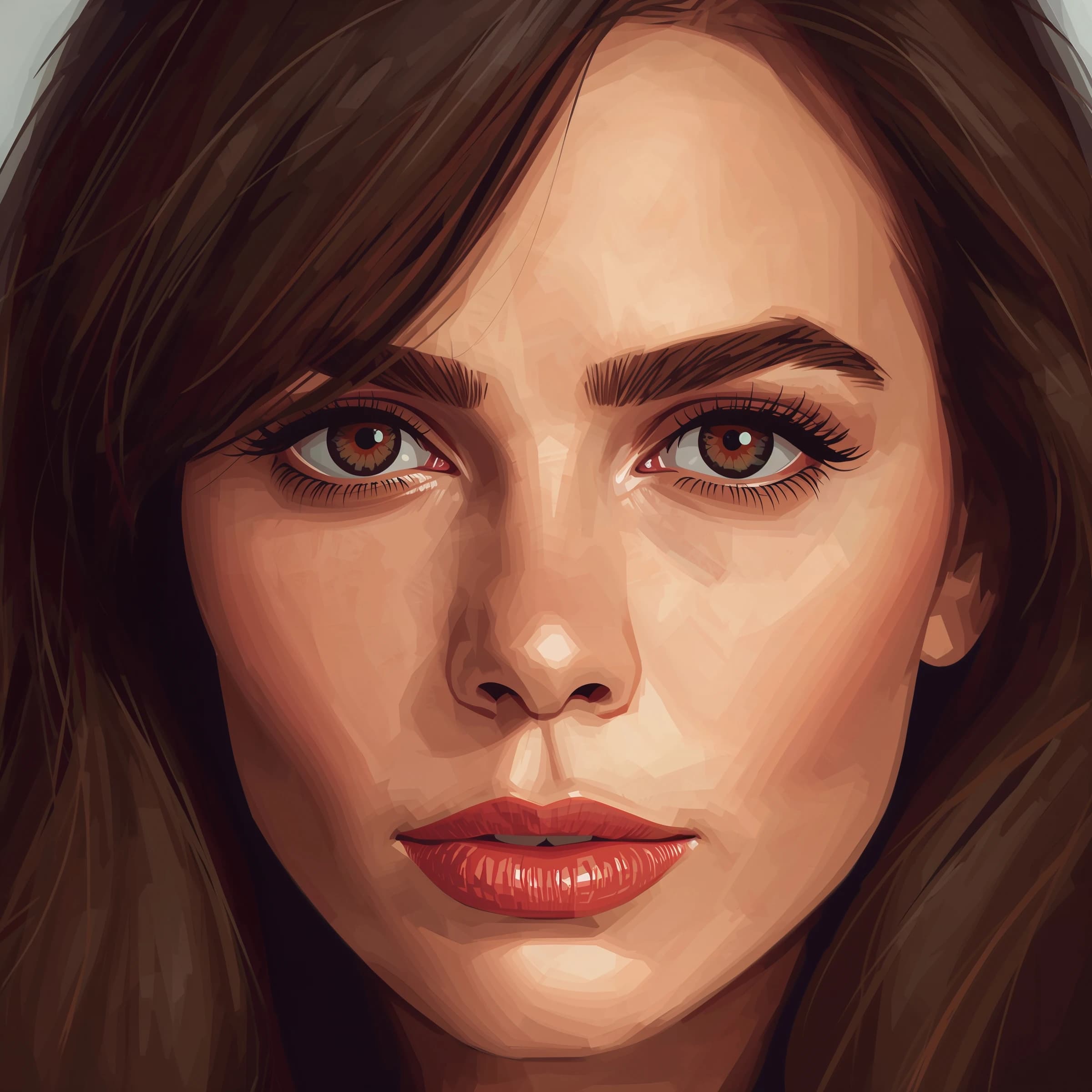 Show a cel-shaded portrait of an adult woman, big eyes, soft rim light.