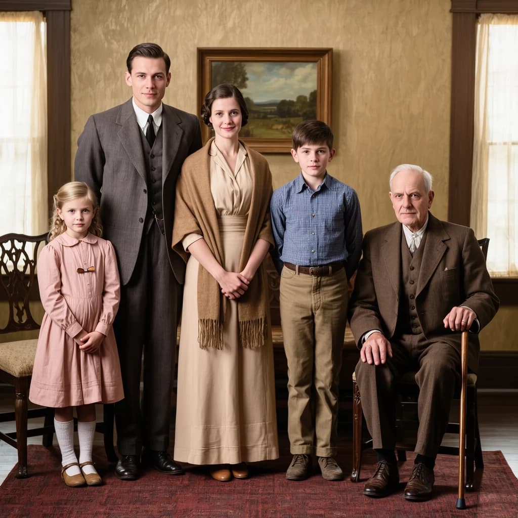 Everybody holds still and nobody smiles for the family portrait. It's 1928 in Kansas