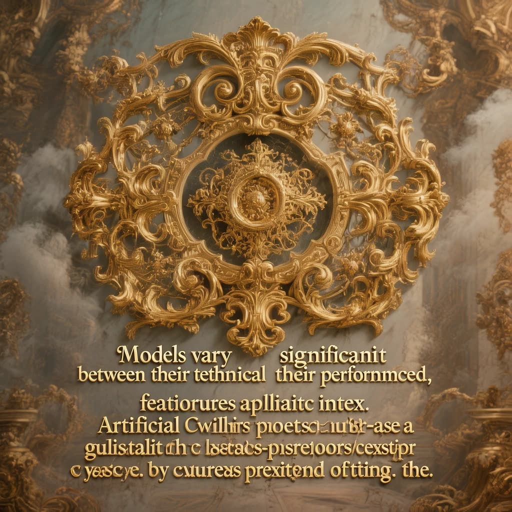 On a flat layout, write in an ornate baroque style "Models vary significantly between their technical performance, features and their quality. Artificial Analysis's intelligence index represents a generalist perspective and is useful as an indicator of the quality of responses. It is generally advisable to develop a short-list of models which best suit your use-case for customized use-case specific testing. "