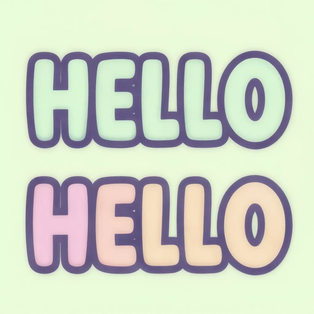 Make a bold bubble-letter poster that says HELLO, pastel palette, thick outline.