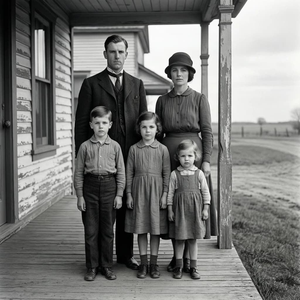 Everybody holds still and nobody smiles for the family portrait. It's 1928 in Kansas