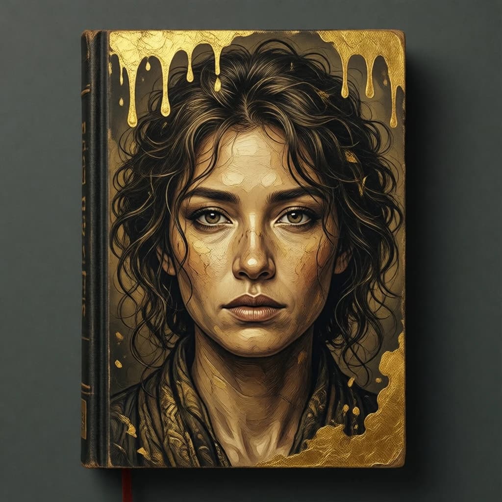 Illustrate a book cover with gold foil drop caps.