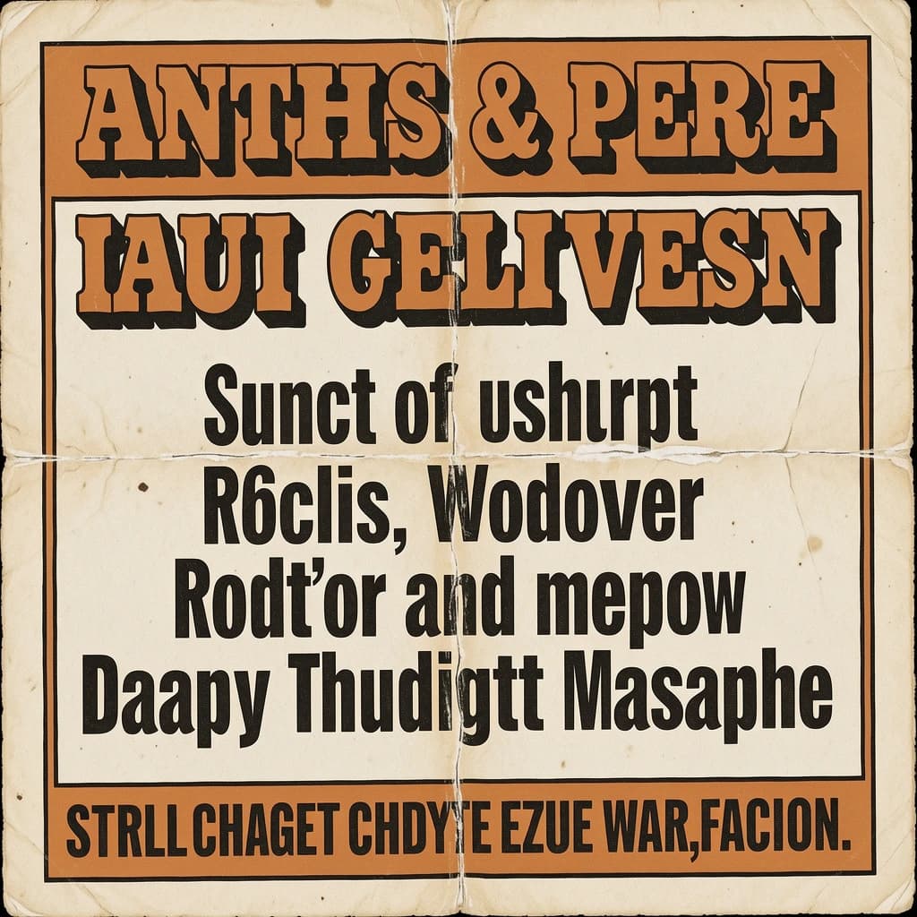 Make a 1960s concert poster featuring bold wood type, misaligned ink, creases.