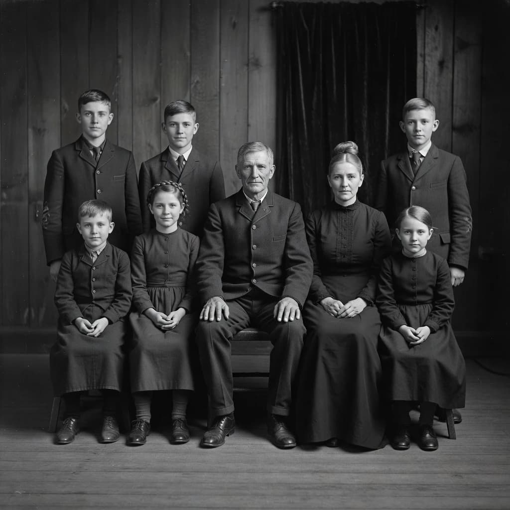 Everybody holds still and nobody smiles for the family portrait. It's 1928 in Kansas