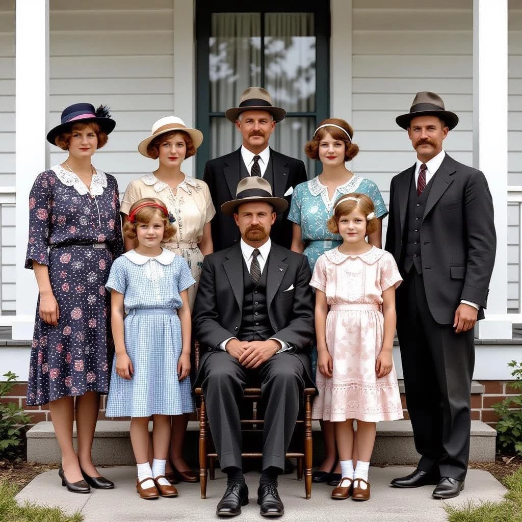 Everybody holds still and nobody smiles for the family portrait. It's 1928 in Kansas