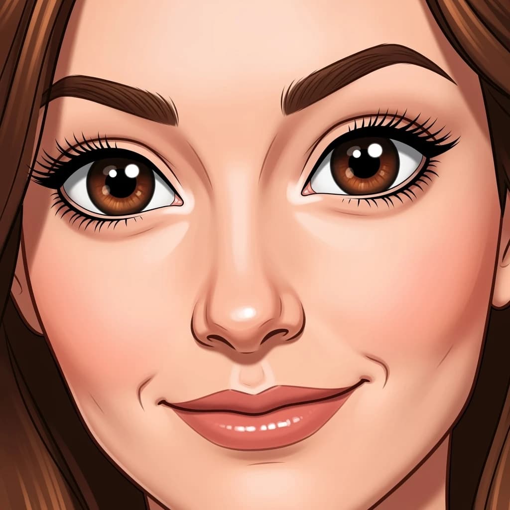 Show a cel-shaded portrait of an adult woman, big eyes, soft rim light.