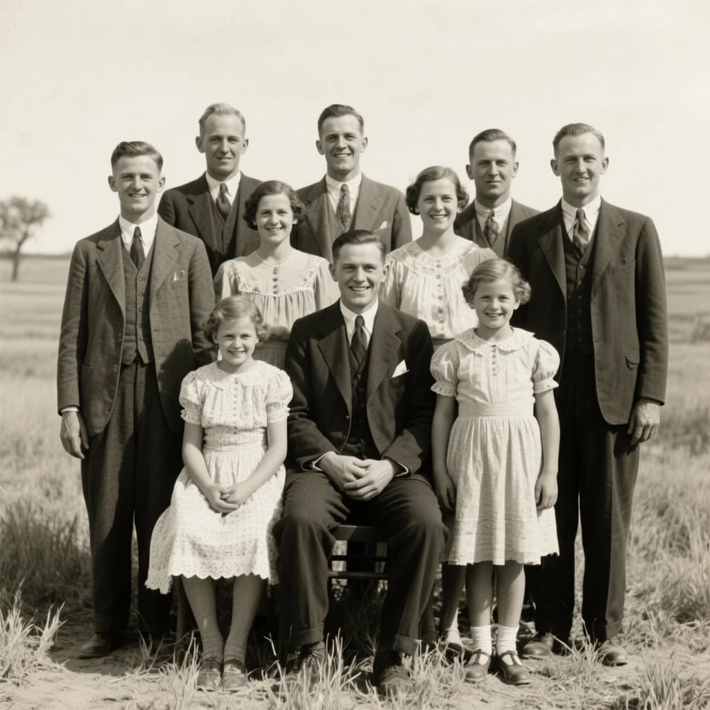 Everybody holds still and nobody smiles for the family portrait. It's 1928 in Kansas