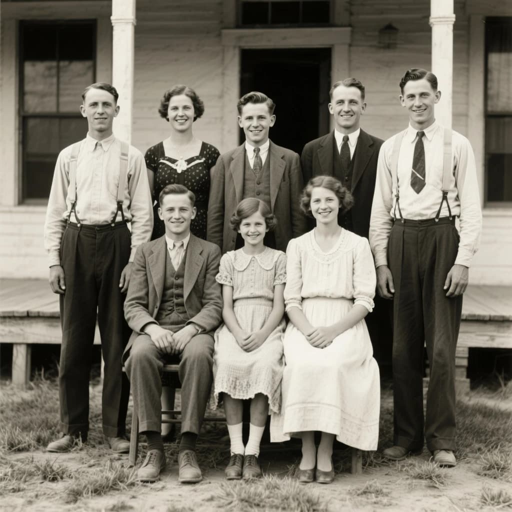 Everybody holds still and nobody smiles for the family portrait. It's 1928 in Kansas