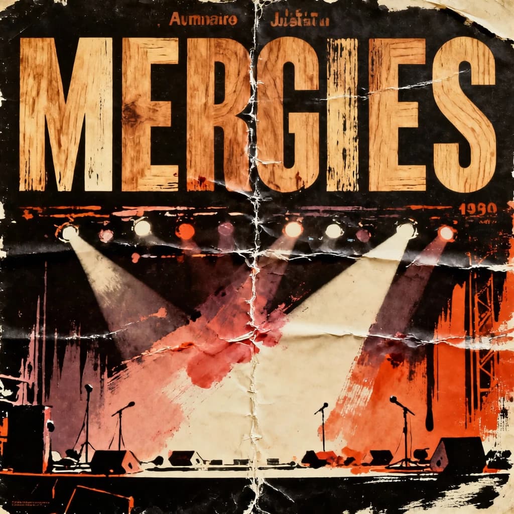 Make a 1960s concert poster featuring bold wood type, misaligned ink, creases.