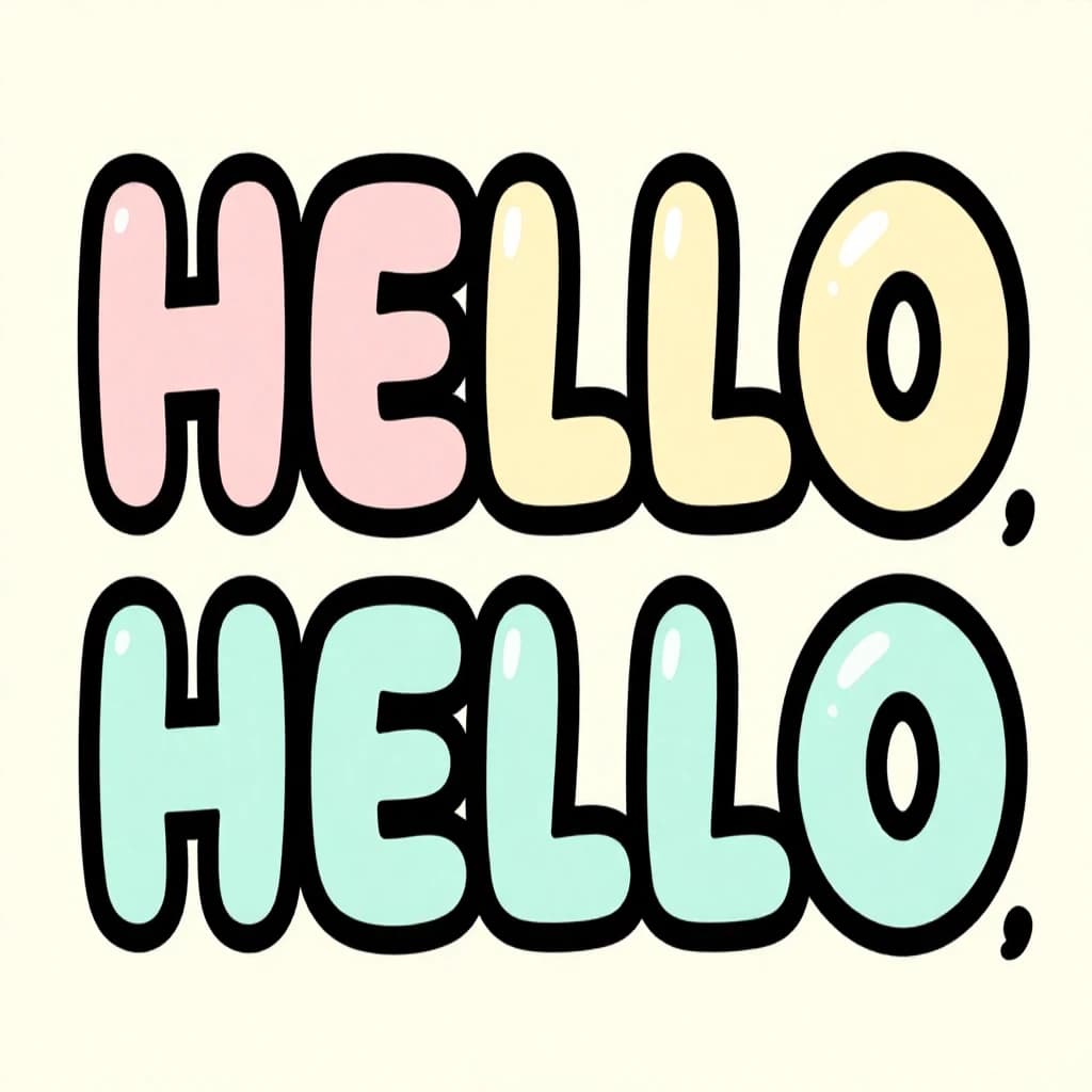 Make a bold bubble-letter poster that says HELLO, pastel palette, thick outline.