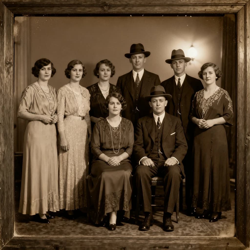 Everybody holds still and nobody smiles for the family portrait. It's 1928 in Kansas